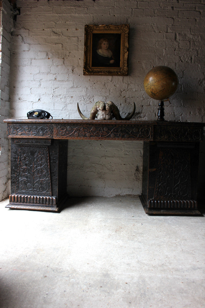 A Good Mid-19thC Anglo-Indian Carved & Ebonised Pedestal Sideboard From Devizes Castle, Wiltshire, England