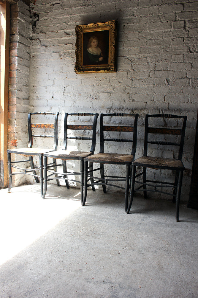 A Good Decorative Set of Four c.1810 Regency Painted & Ebonised Chairs