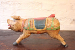 A Fun 20thC Carved Polychrome Wood Model of a Fairground Pig