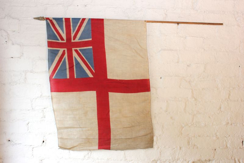 A Desirable British Antique White Ensign Union Jack Flag on Pole c.1910