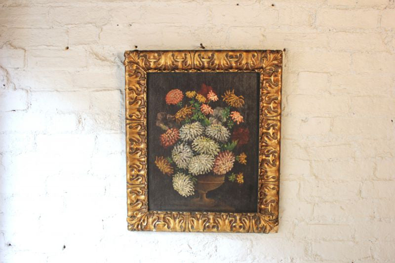 A Charming Late 19thC Naïve School Oil on Canvas; Still Life of Flowers