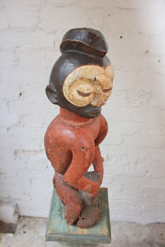 A Decorative Early 20thC North African Polychrome Carved Wooden Male Ancestor Figure