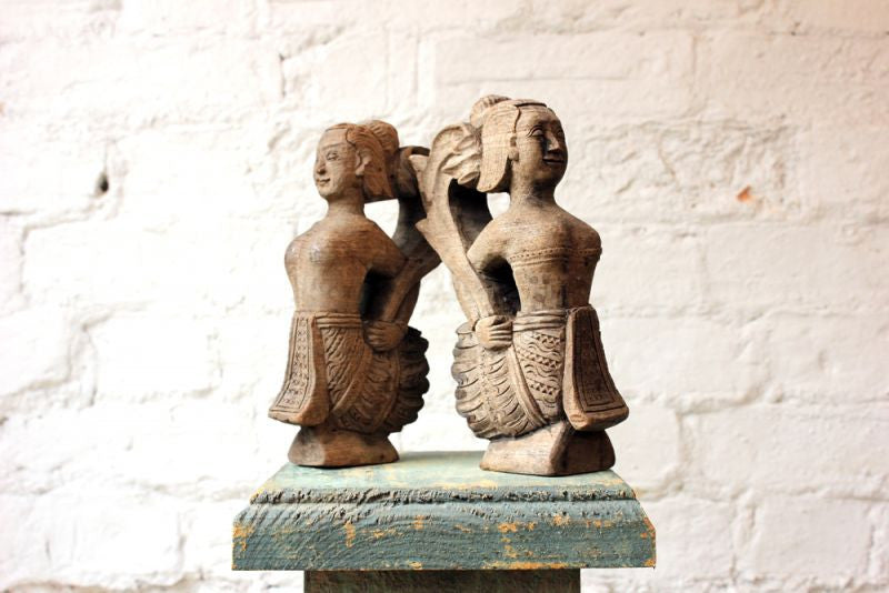 A Decorative Pair of Indian 19thC Softwood Female Figurines