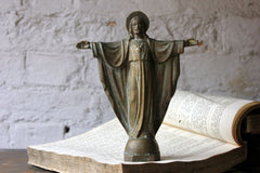 A Good Early 20thC Solid Bronze Figure of The Sacred Heart of Jesus Christ