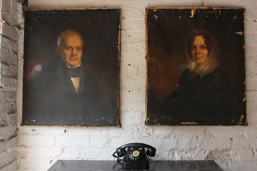 A Good Pair of c.1870 English School Provincial Oil on Canvas Portraits of a Gentleman & His Wife