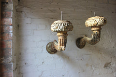 A Good Pair of Louis XVI/Empire Period French Polychrome Painted & Carved Wall Sconce Pricket Torchères
