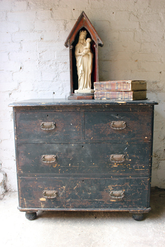 A Compact c.1900 Black Painted Pine Chest of Drawers