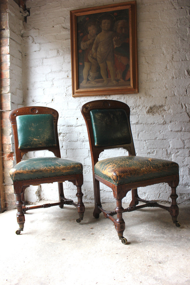 A Cracking Pair of Early Victorian Oak Gothic Revival Side Chairs by Holland & Sons c.1840