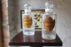A Fine Pair of c.1870s Glass Apothecary Bottles for Bismuth & Potassium