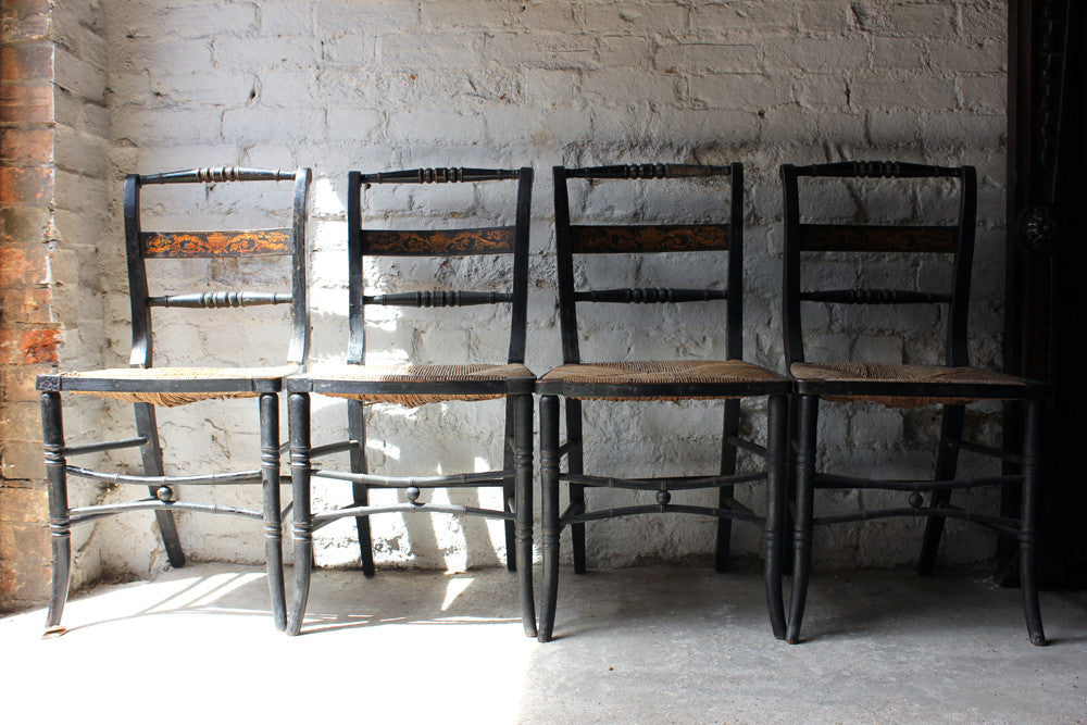 A Good Decorative Set of Four c.1810 Regency Painted & Ebonised Chairs
