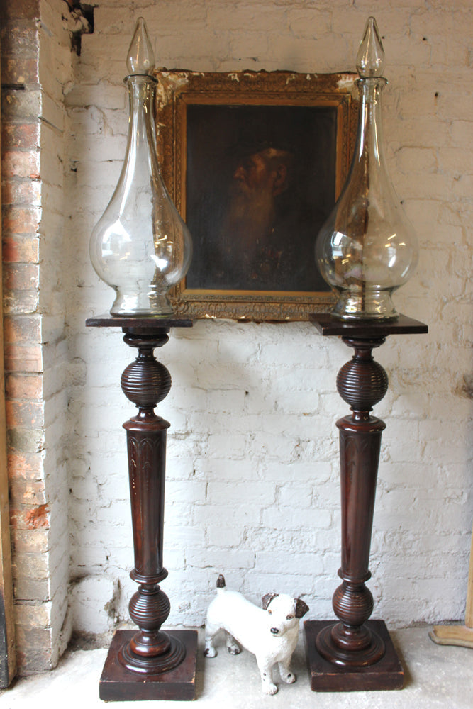 A Fantastic Pair of Very Large 19thC Clear Glass Apothecary Shop Jars