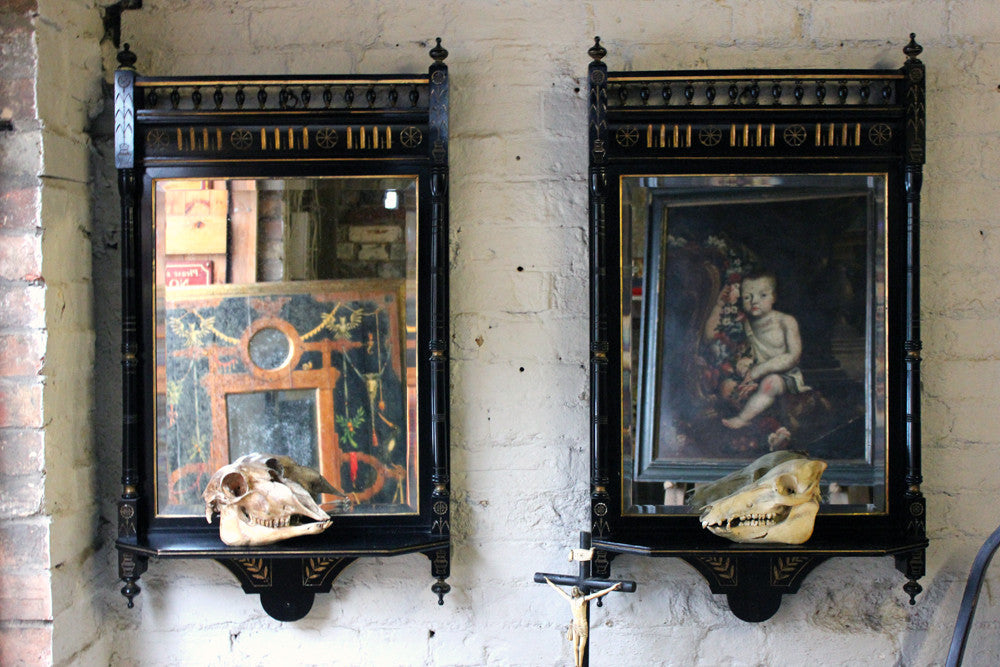 A Good Pair of Aesthetic Movement Ebonised & Parcel Gilt Wall Mirrors