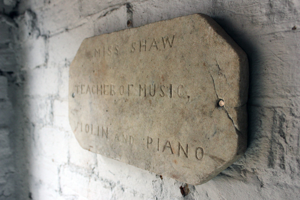 A Carved c.1900 Marble Plaque Incised "Miss Shaw, Teacher of Music, Violin and Piano"