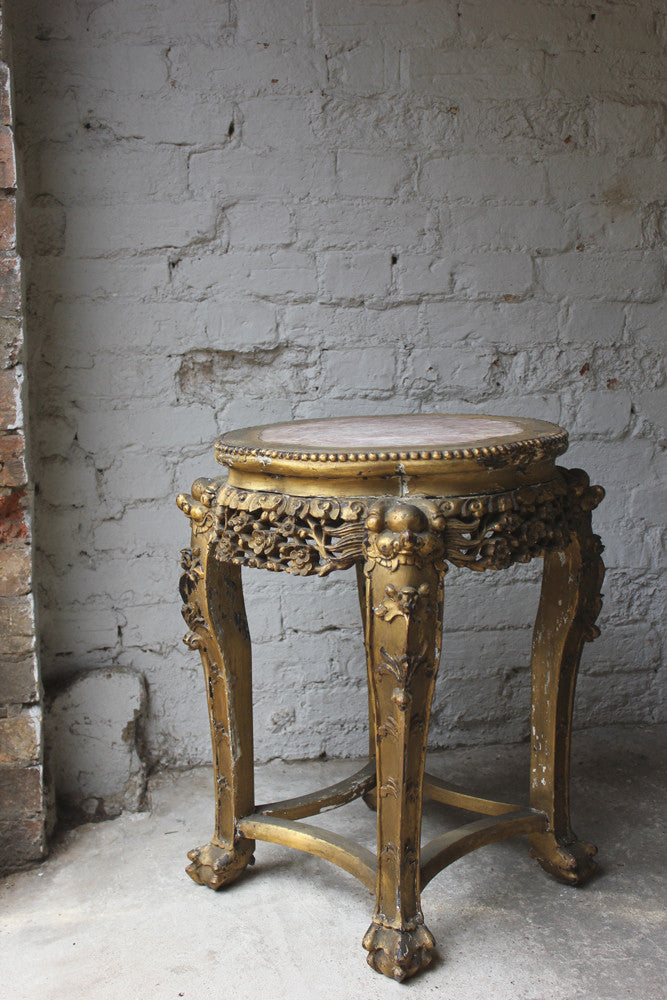 A c.1890 Chinese Marble Topped & Gilded Hardwood Occasional Table