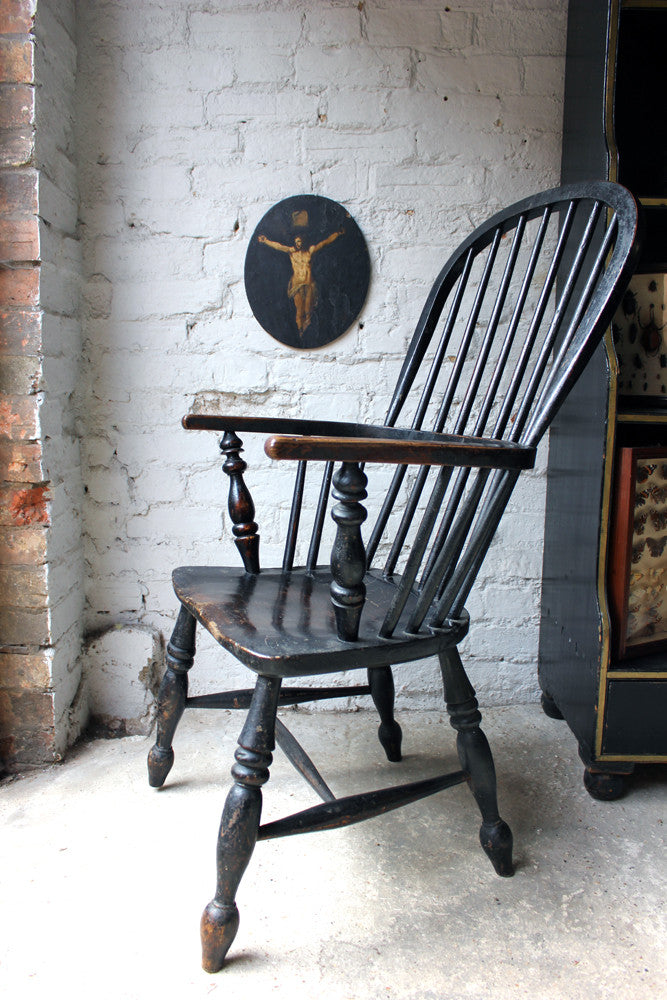 A Good Black Painted Stick-Back Windsor Armchair c.1820