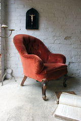 A Comfortable Victorian Walnut Button Back Tub Armchair c.1860