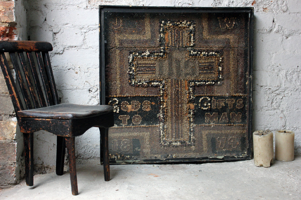 A Folk Art Seed Work Picture in an Ebonised & Glazed Frame “Gods Gift to Man” c.1874