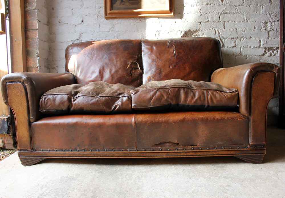 A Good c.1930 Art Deco Period Leather Club Sofa