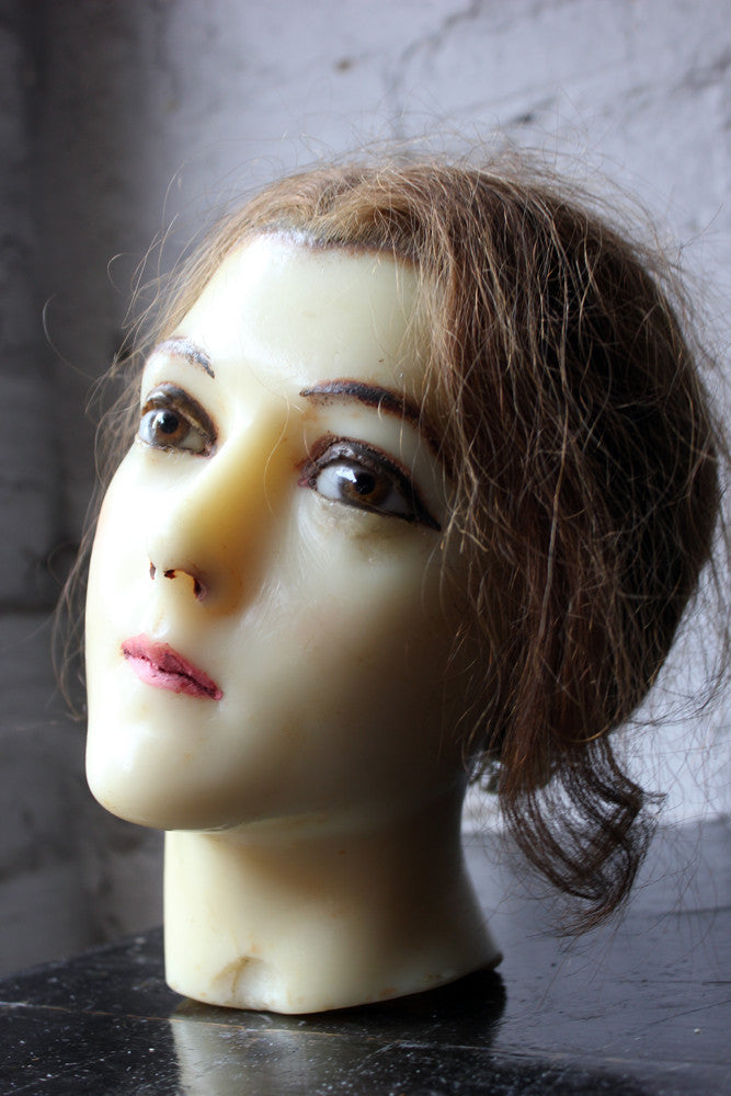 A Good French c.1890 Wax Shop Display Mannequin Head of a Lady