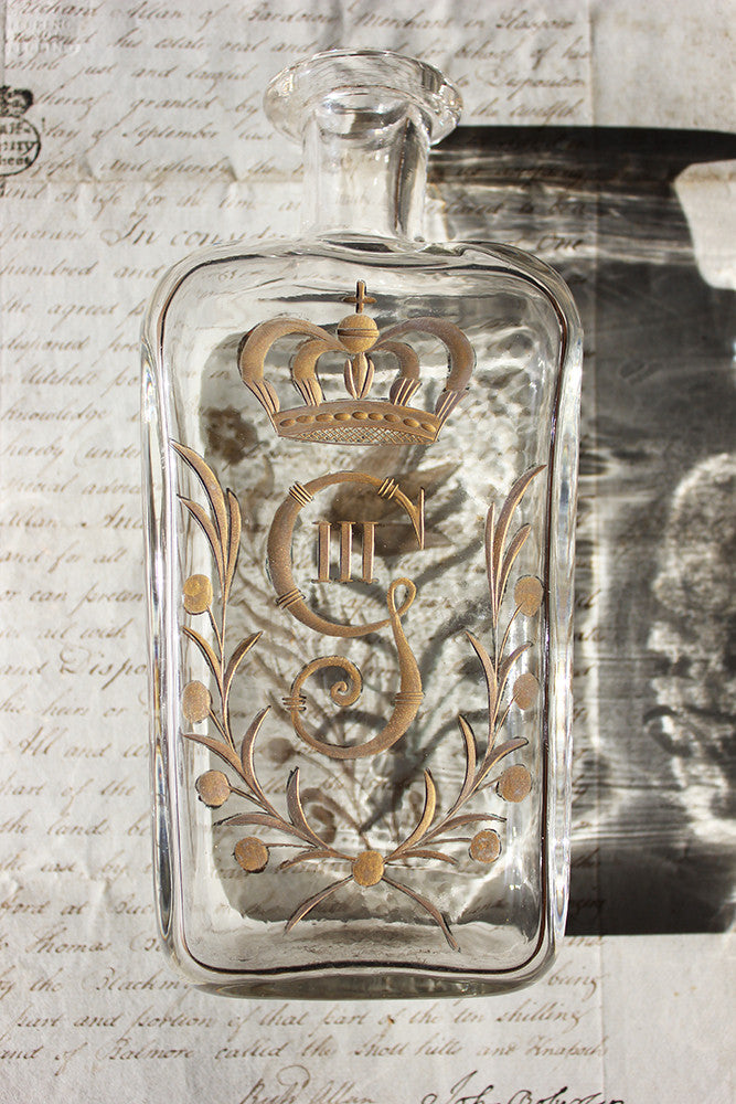 A Beautiful Pair of c.1800 Swedish Glass Flasks 'Brännvinsflaskor ' Gilt Decorated for Gustav III c.1771-92