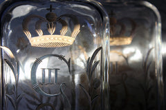 A Beautiful Pair of c.1800 Swedish Glass Flasks 'Brännvinsflaskor ' Gilt Decorated for Gustav III c.1771-92