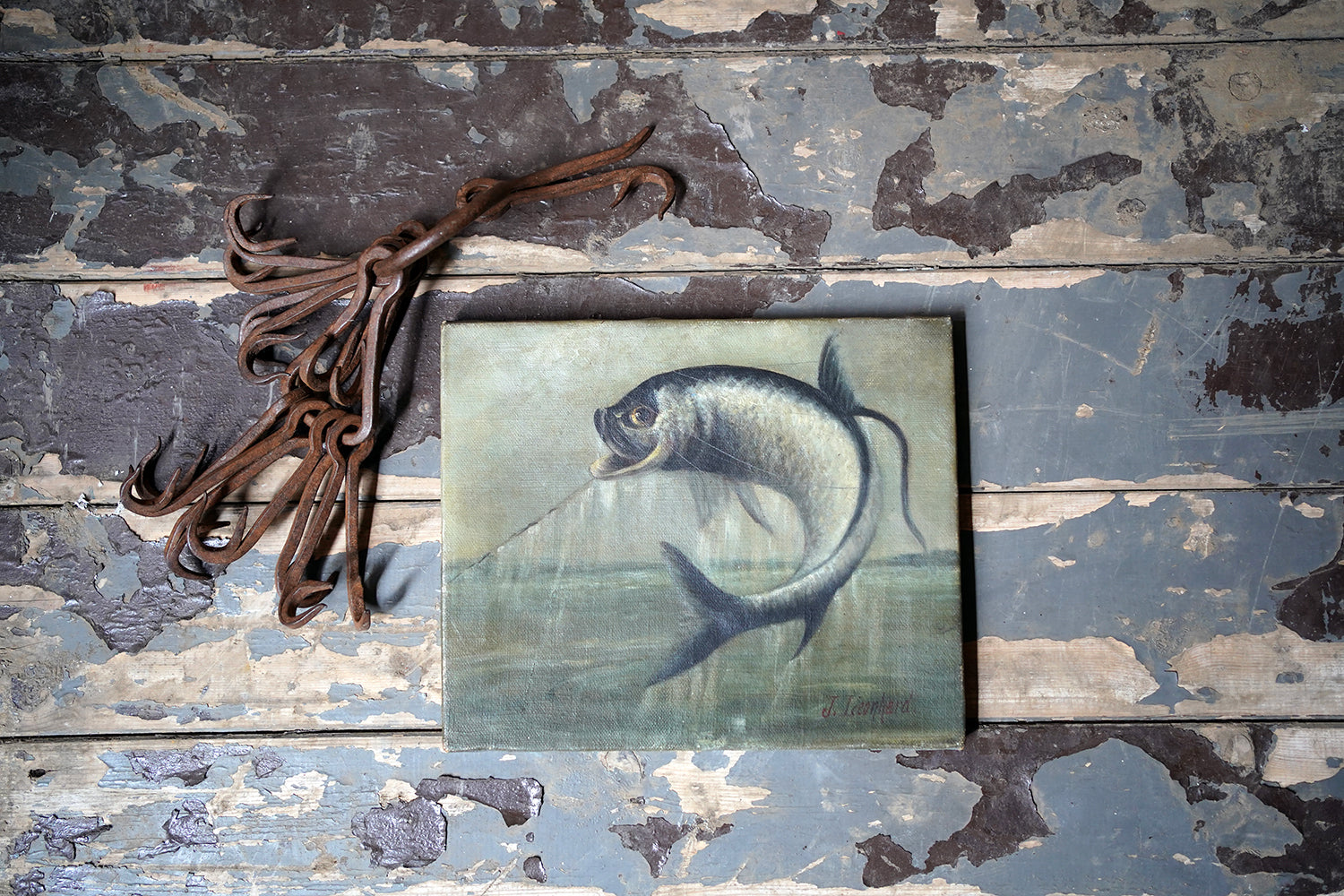 A 19thC Oil on Canvas Tarpon Fishing Study; J. Leonhard