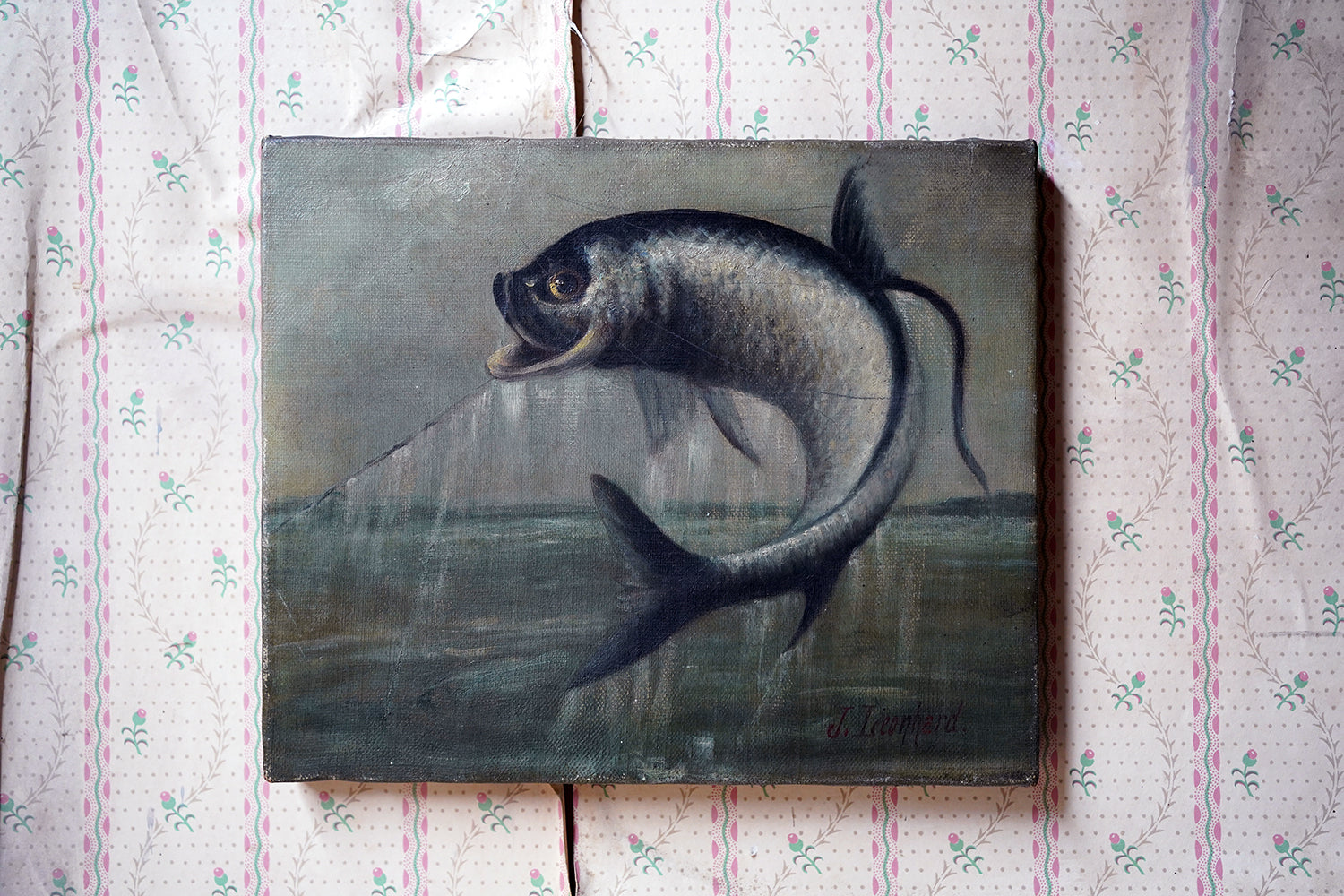 A 19thC Oil on Canvas Tarpon Fishing Study; J. Leonhard