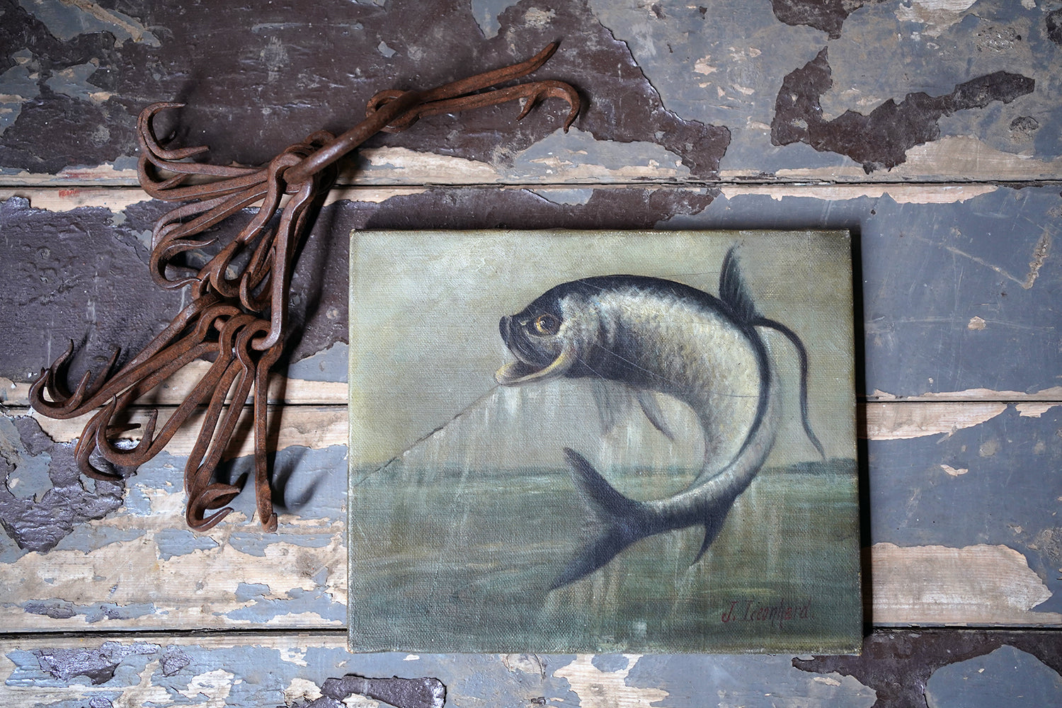 A 19thC Oil on Canvas Tarpon Fishing Study; J. Leonhard