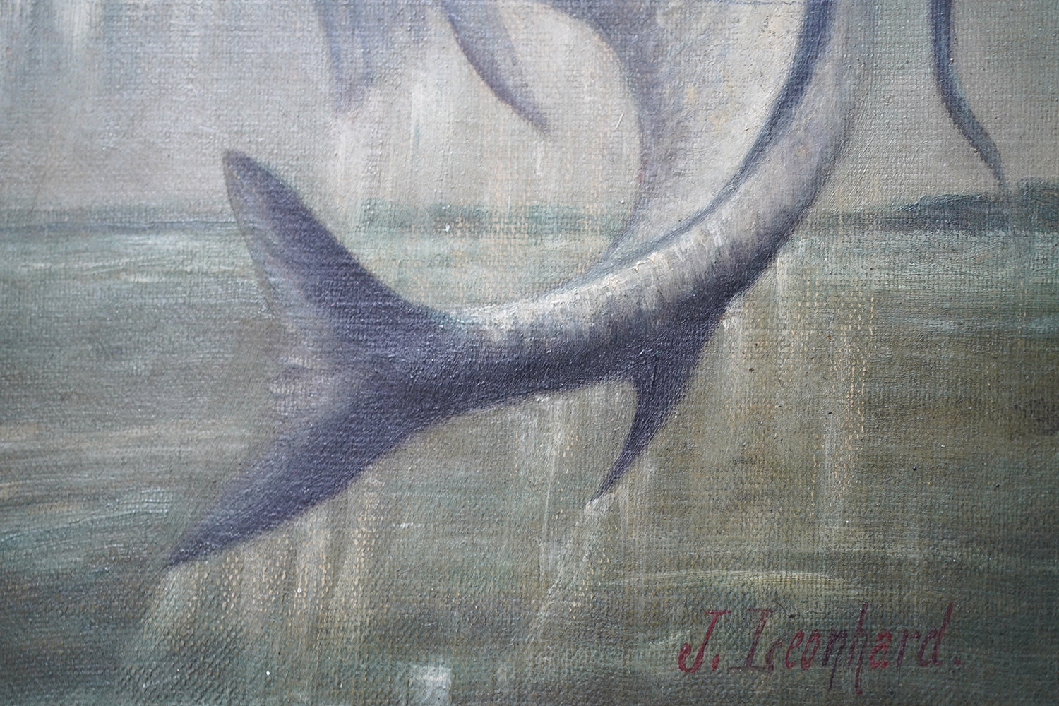 A 19thC Oil on Canvas Tarpon Fishing Study; J. Leonhard