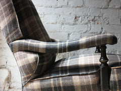 A Good Ebonised & Tartan Upholstered Victorian Armchair in the Howard Style c.1880