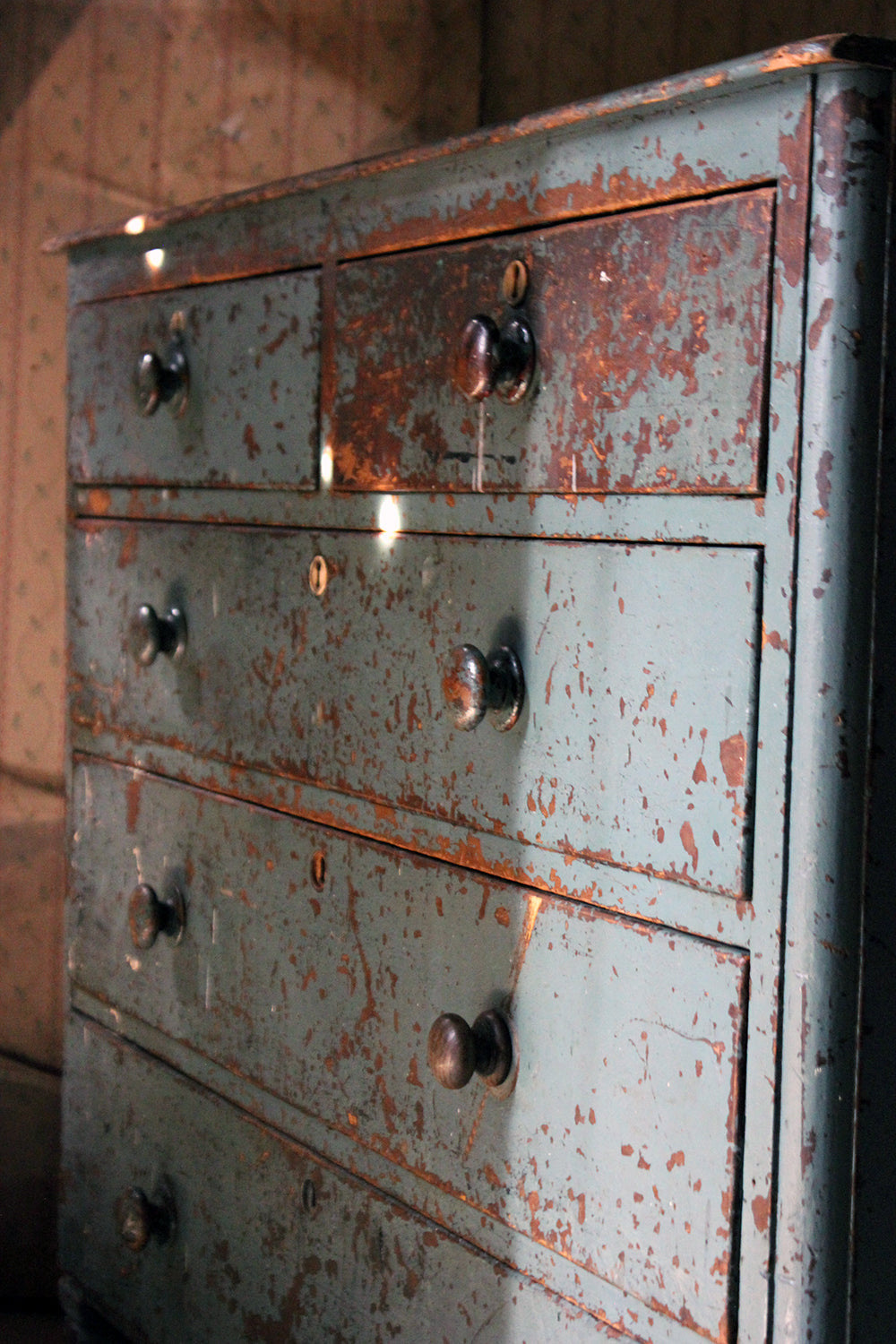 A Decorative Teal Painted Pine Chest of Drawers c.1900-15