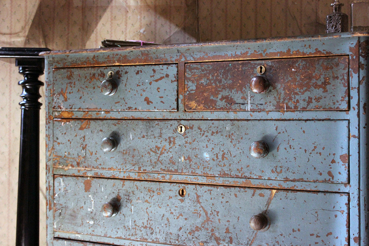 A Decorative Teal Painted Pine Chest of Drawers c.1900-15