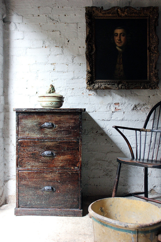 A Decorative Victorian Scumbled Pine Pillar Chest Of Three Drawers c.1870