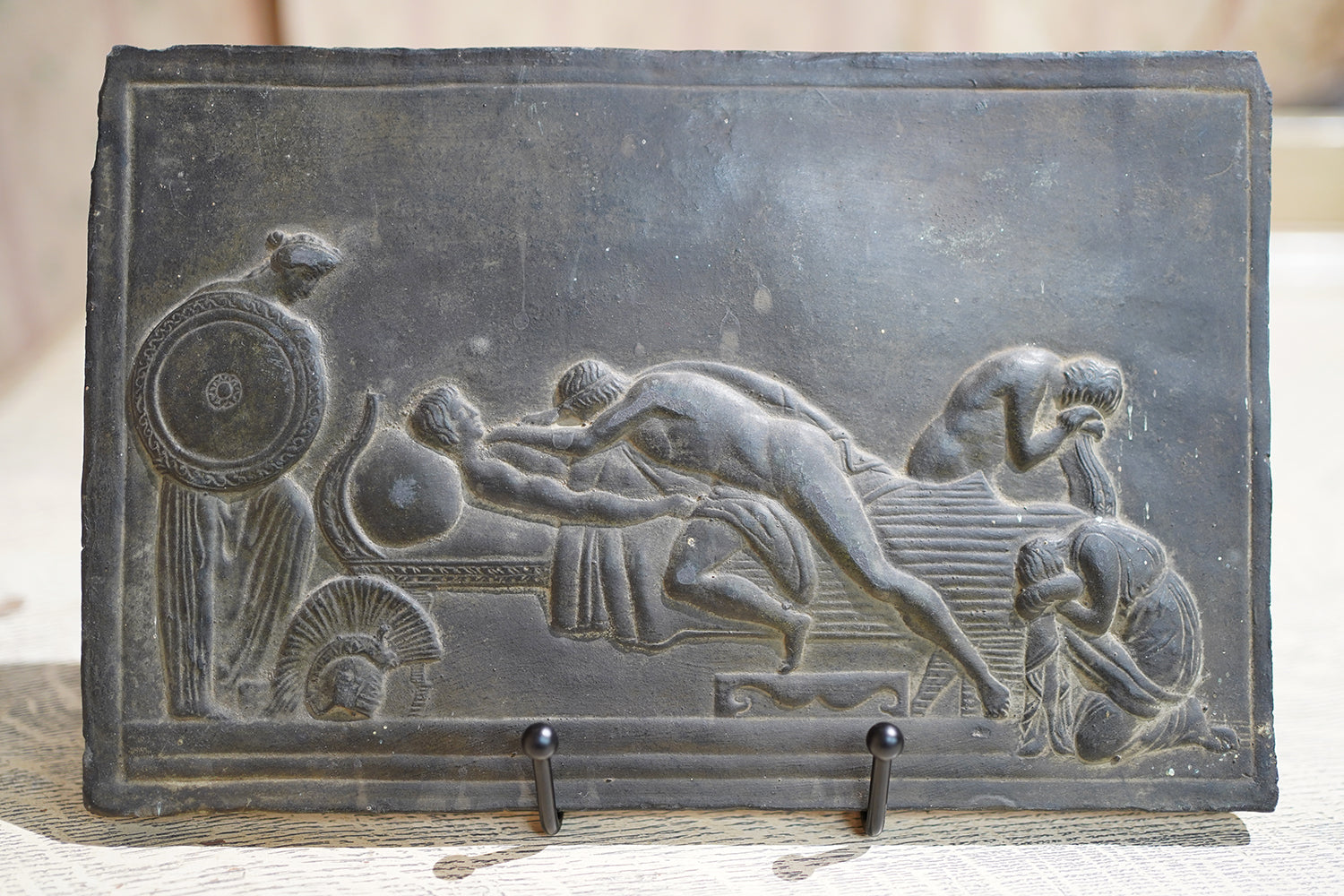A Decorative Trio of Early 20thC Graduating Slate Plaques Depicting Classical Greek Scenes