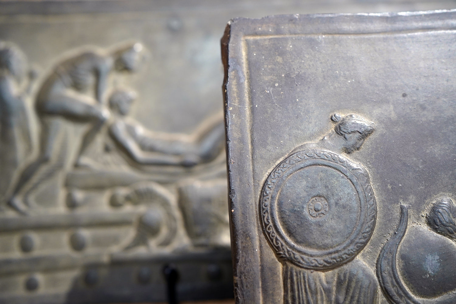 A Decorative Trio of Early 20thC Graduating Slate Plaques Depicting Classical Greek Scenes