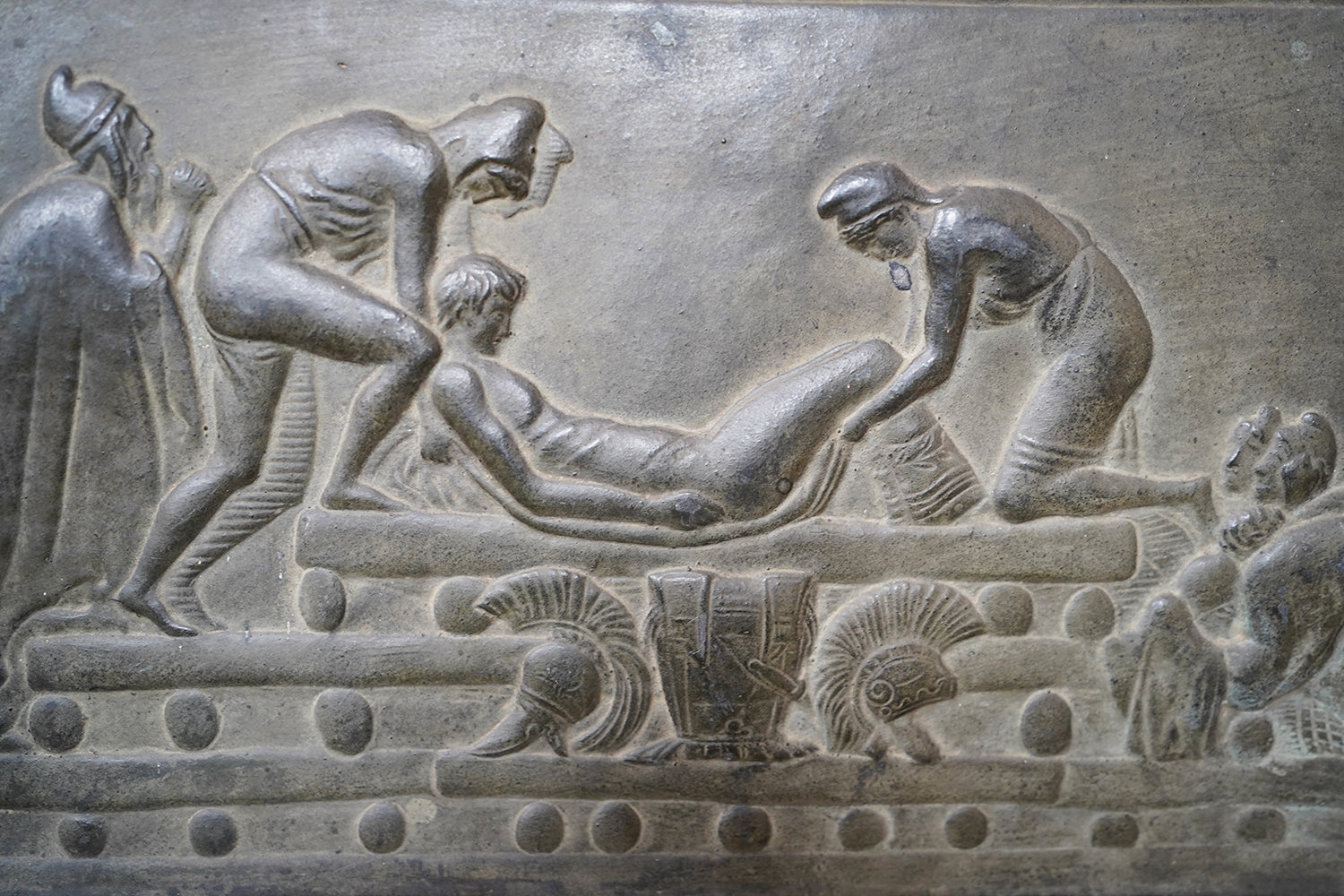 A Decorative Trio of Early 20thC Graduating Slate Plaques Depicting Classical Greek Scenes