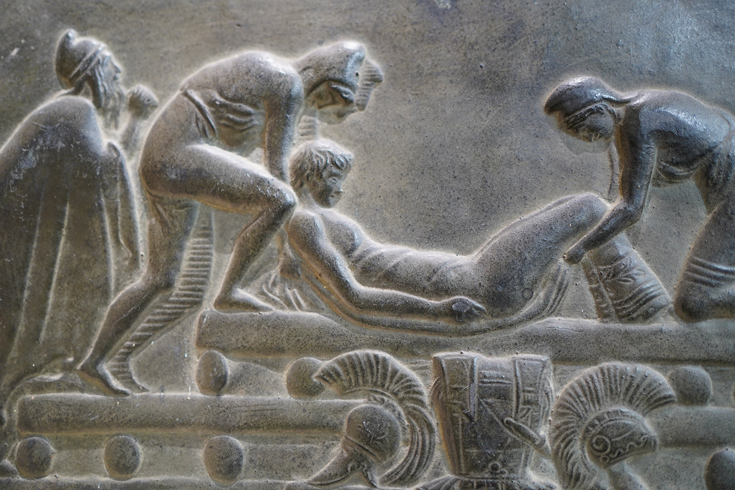 A Decorative Trio of Early 20thC Graduating Slate Plaques Depicting Classical Greek Scenes