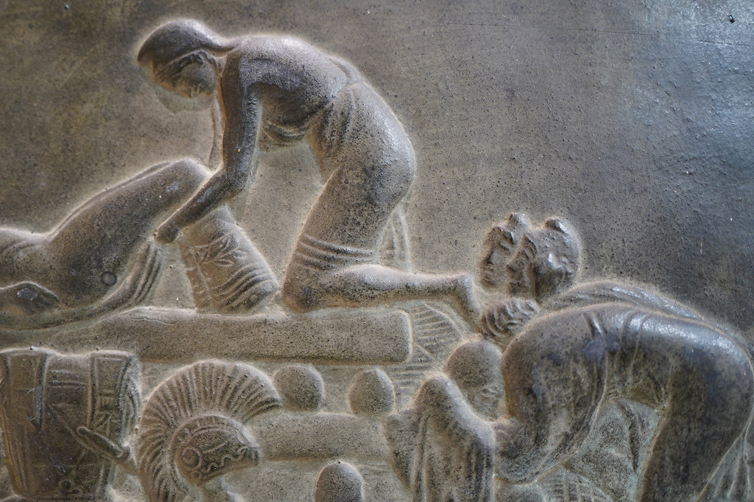 A Decorative Trio of Early 20thC Graduating Slate Plaques Depicting Classical Greek Scenes