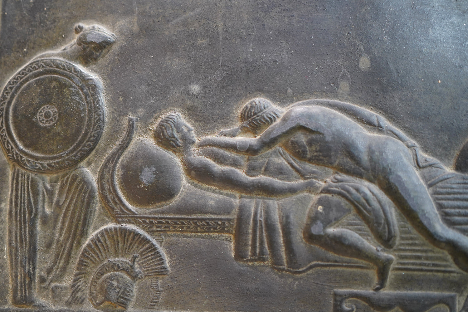 A Decorative Trio of Early 20thC Graduating Slate Plaques Depicting Classical Greek Scenes