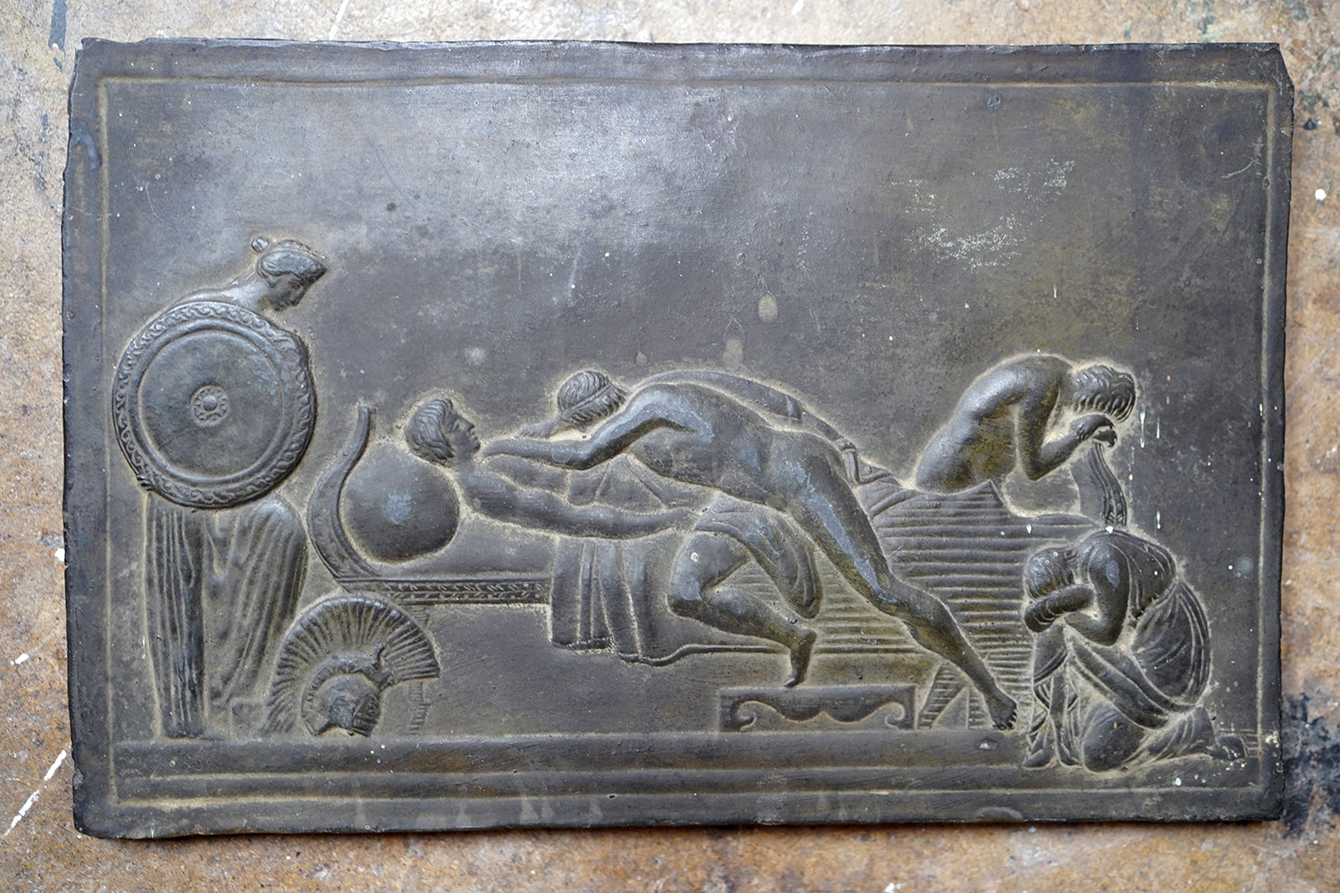 A Decorative Trio of Early 20thC Graduating Slate Plaques Depicting Classical Greek Scenes