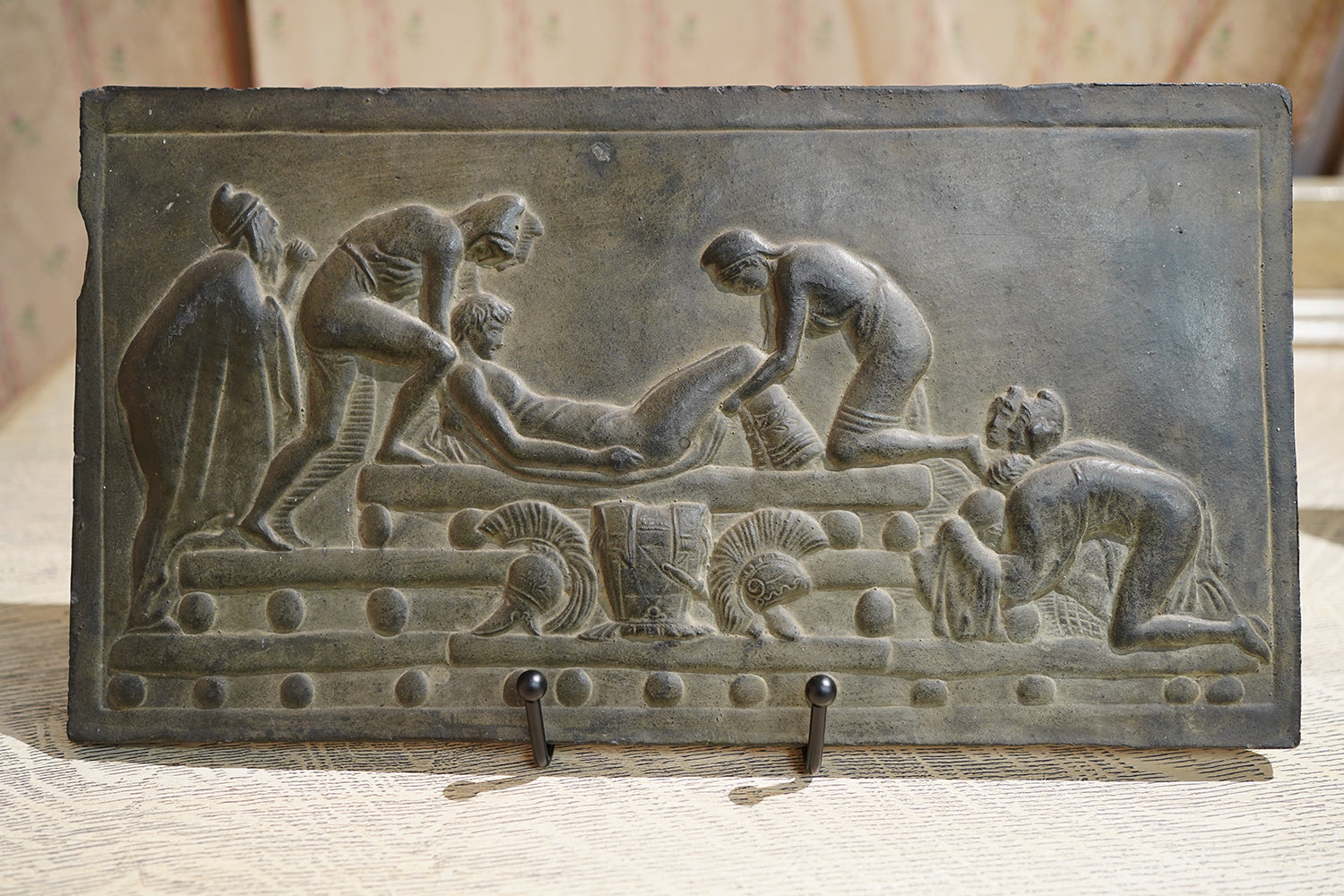 A Decorative Trio of Early 20thC Graduating Slate Plaques Depicting Classical Greek Scenes