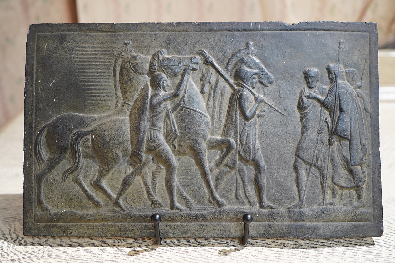 A Decorative Trio of Early 20thC Graduating Slate Plaques Depicting Classical Greek Scenes