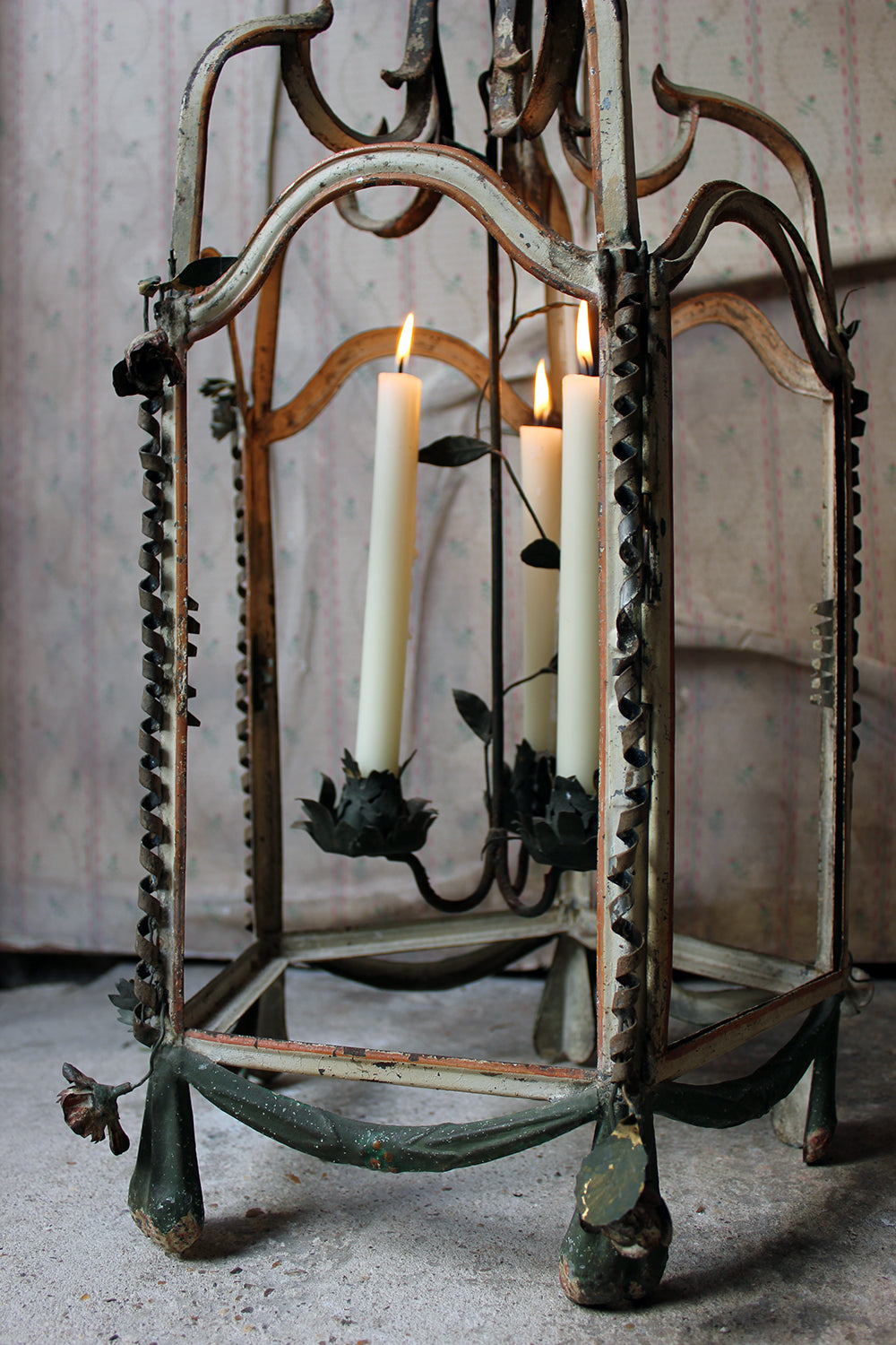 A Glorious Early 19thC French Tôle Peinte Hexagonal Hall Lantern c.1810