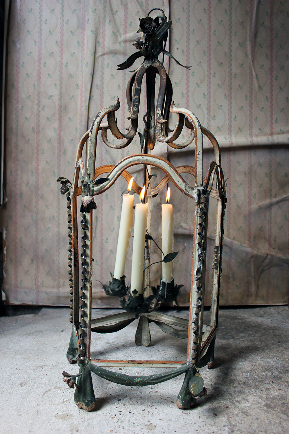 A Glorious Early 19thC French Tôle Peinte Hexagonal Hall Lantern c.1810
