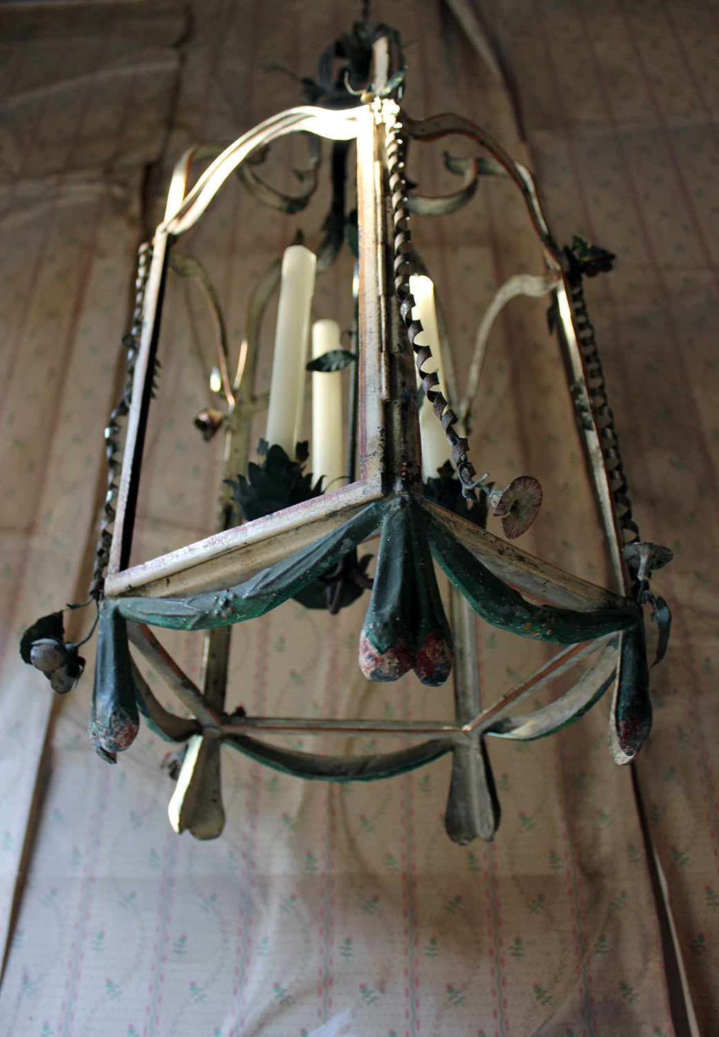 A Glorious Early 19thC French Tôle Peinte Hexagonal Hall Lantern c.1810