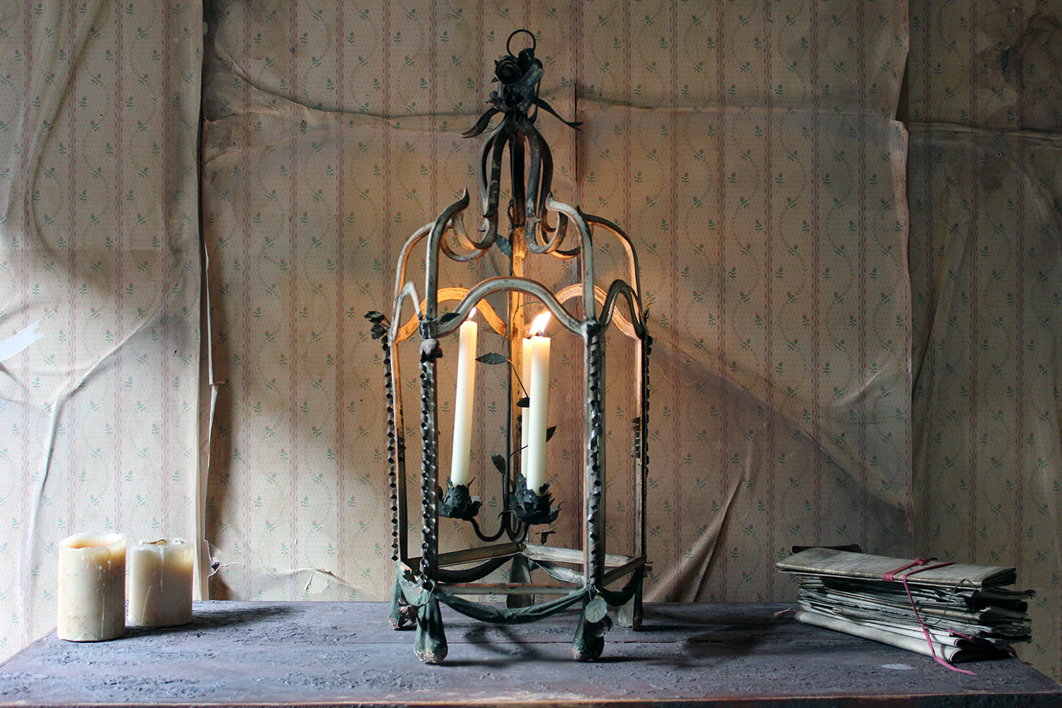 A Glorious Early 19thC French Tôle Peinte Hexagonal Hall Lantern c.1810