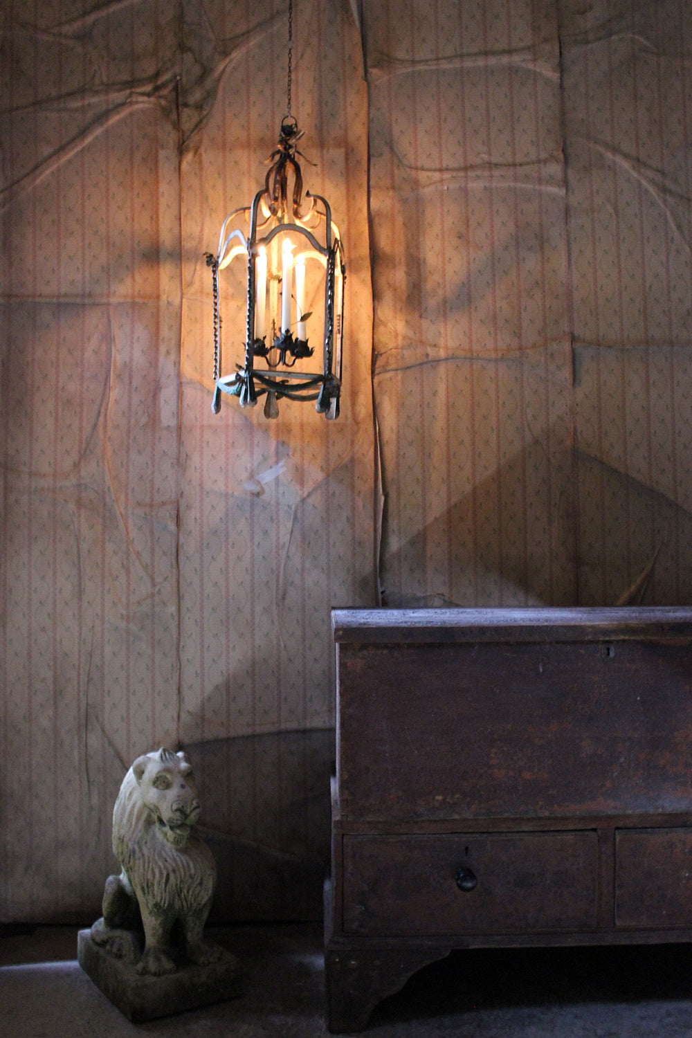 A Glorious Early 19thC French Tôle Peinte Hexagonal Hall Lantern c.1810