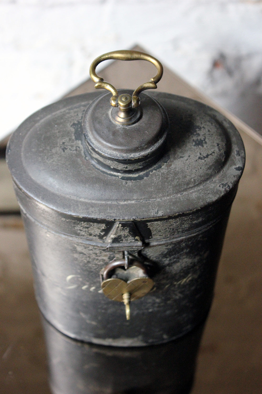 A Delightful Black Japanned Toleware Container; 'Gunpowder' c.1890