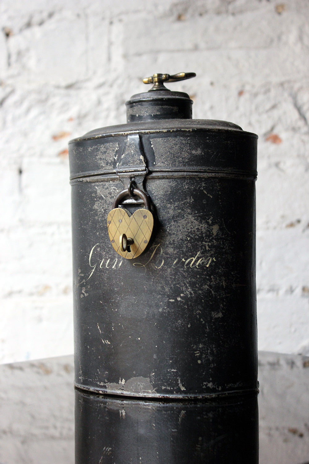A Delightful Black Japanned Toleware Container; 'Gunpowder' c.1890