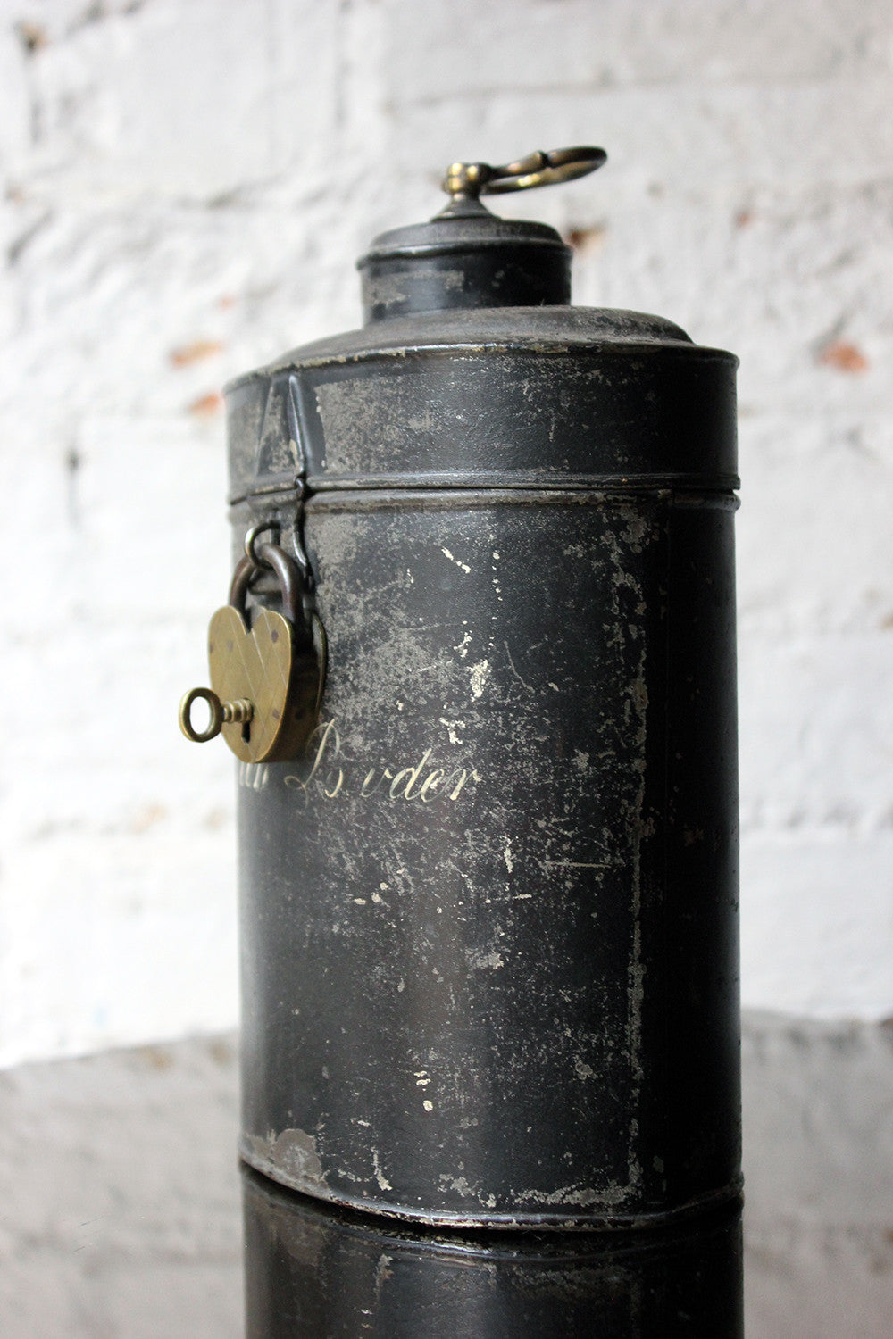 A Delightful Black Japanned Toleware Container; 'Gunpowder' c.1890
